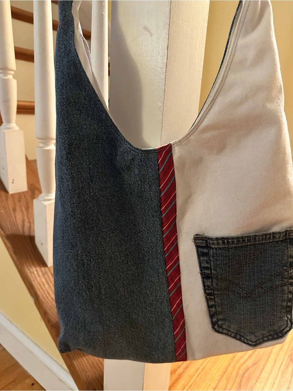 Up cycled denim handmade Blue and White Denim Patchwork Shoulder Bag